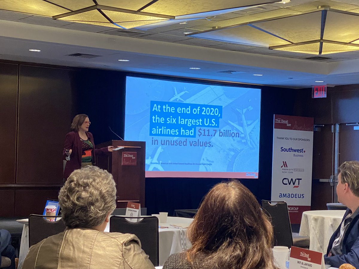 carostrachan's tweet photo. $11.6 billion sitting in “unused value” (tickets) with the 6 American carriers 
Shelly Younger, ARC (airline reporting company) 
#thebeatlive 
(Also sporting excellent footwear, floral DMs) https://t.co/MkeZTrLYb6