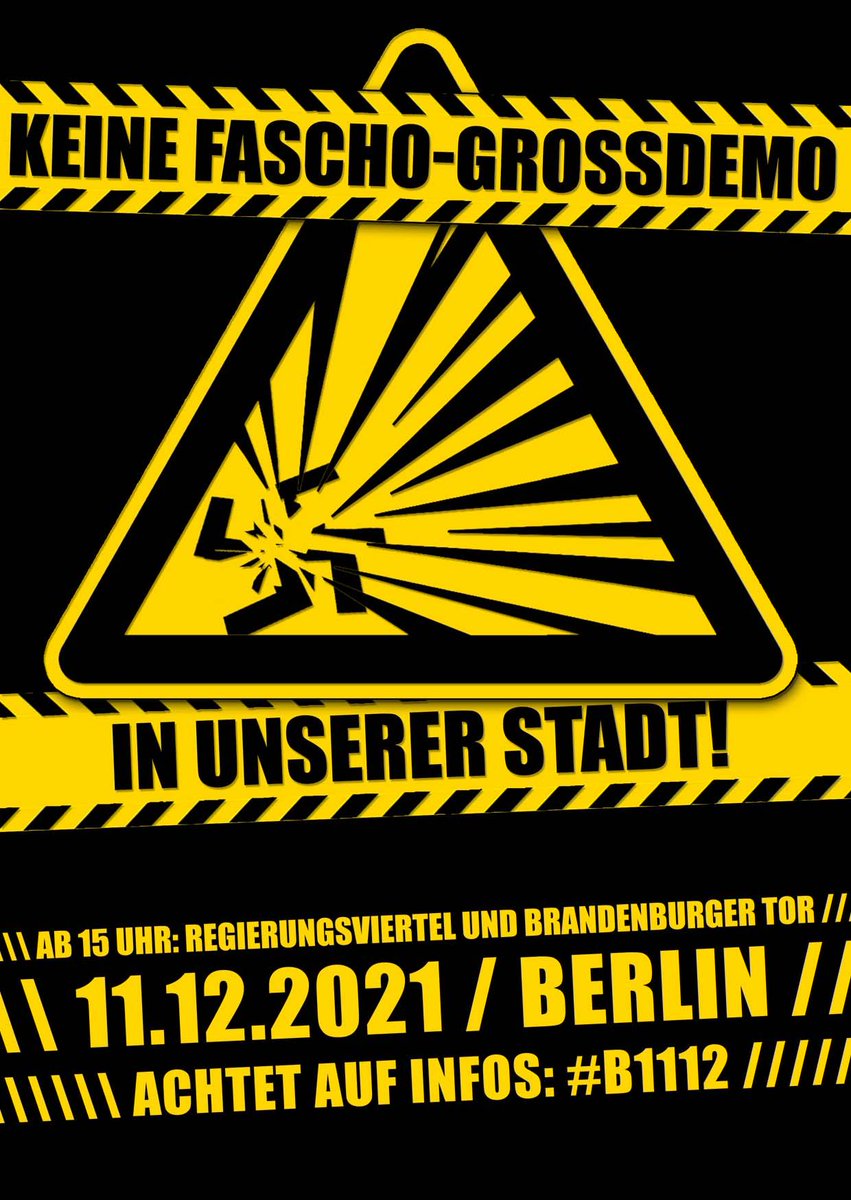 Am Samstag wollen JA, #AfD und andere Faschos im #Regierungsviertel demonstrieren. Sie versuchen an die anwachsenden Mobilisierungen rechter Gruppen zu sog. "Spaziergängen" gegen Coronamaßnahmen anzuknüpfen.

⚠️Keine Fascho-Großdemo in unserer Stadt!
Achtet auf Infos unter #B1112