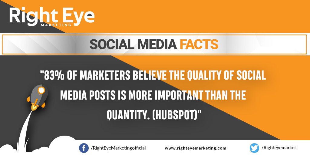 RightEyeMarket's tweet photo. #Socialmediafacts, 83% of marketers believe the quality of social media posts is more important than the quantity. (HubSpot)

.

.

.

didyouknow #facts #fact #knowledge #factsdaily #didyouknowfacts #dailyfacts #amazingfacts https://t.co/YVaboigboE
