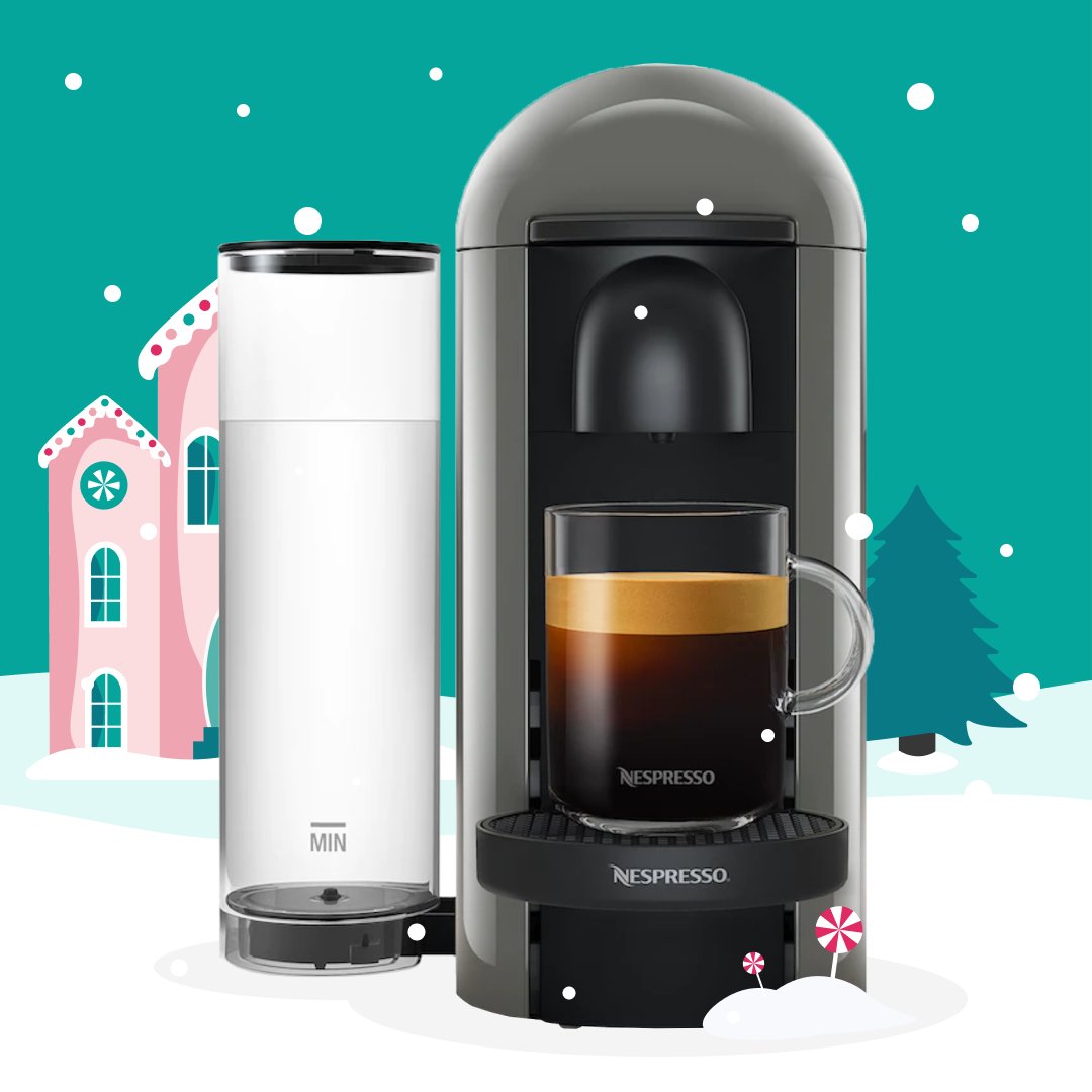 Ibotta's tweet photo. 10 days of giveaways! ❄️ Today’s prize is a Nespresso Vertuo Next Machine. To enter: 

Step 1: Follow @IbottaApp
Step 2: RT and tag your holiday shopping pal
Step 3: Use the hashtag #IbottaGiveaway

Ends at 11:59 pm MT on 12/07 – for more details: https://t.co/rAzJ7eoMa7 https://t.co/peg9fLlKEr