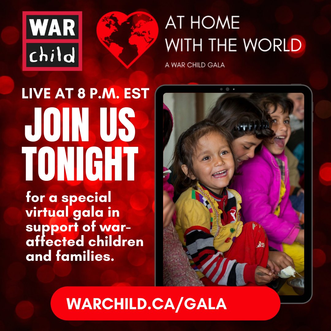 WarChildCan's tweet photo. Today's the day — join us at 8PM EST tonight to celebrate the power of giving at our #AtHomeWithTheWorld Gala! Register now to watch the live event: https://t.co/an9fn6DUOQ
Plus, place your bid on silent auction items, buy GOLDEN TICKETS, and donate to support #WarChild's work. https://t.co/l070ZDstkT