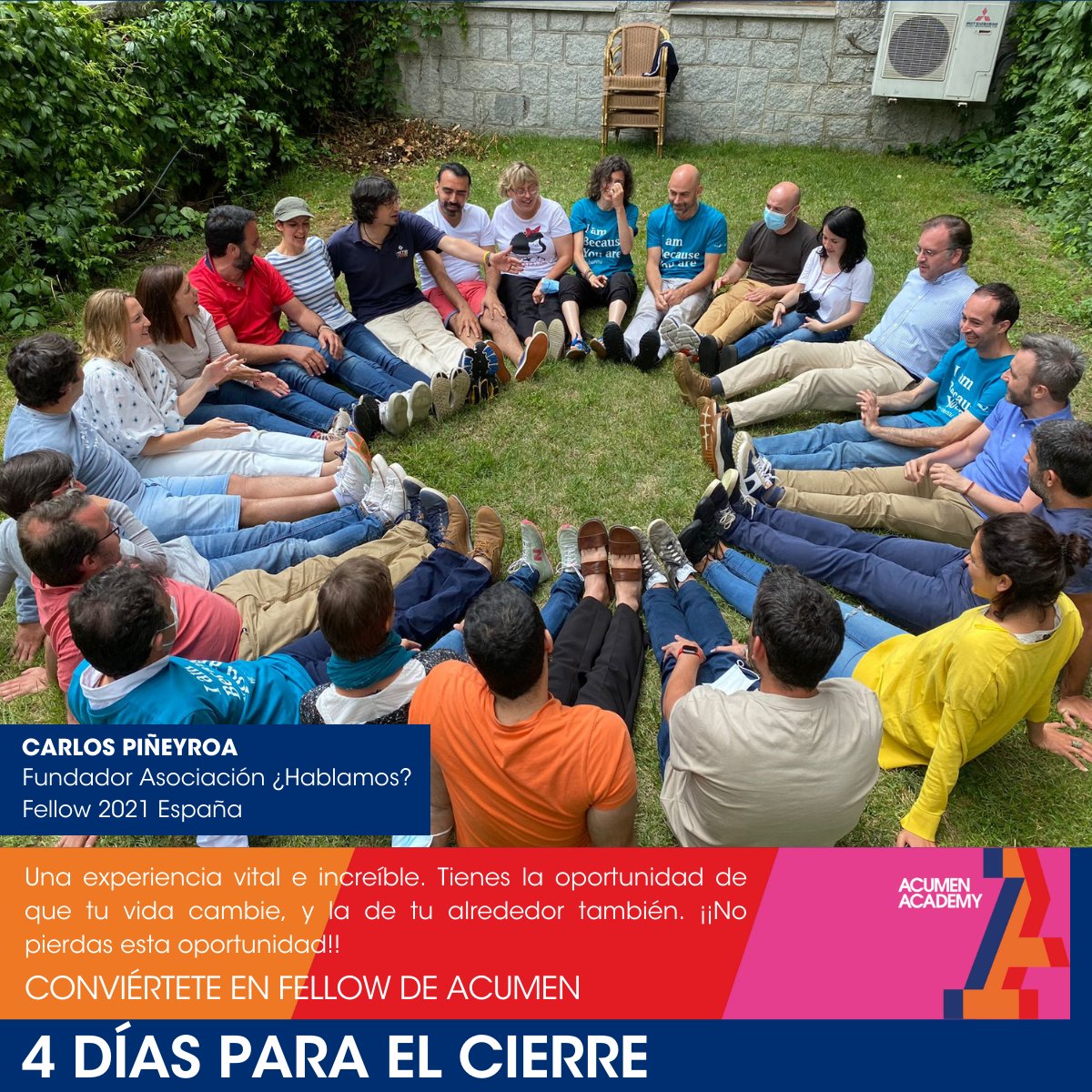 📣 Solo quedan 4 días para el cierre de inscripciones del Programa de Fellows de #Acumen 
🗓️ El jueves 9 a las 19h habrá una última sesión informativa para resolver dudas: bit.ly/3Ewrwxi
🙋‍♀️Y si ya lo tienes claro, ¡no lo pienses más e inscríbete! bit.ly/3y1jg5T