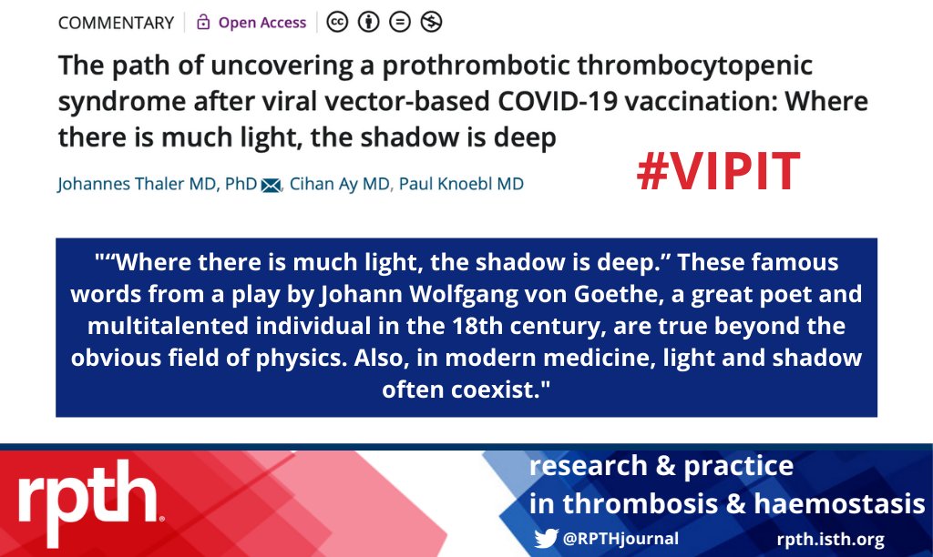 RPTHjournal's tweet photo. “Where there is much light, the shadow is deep.” – how does this quote pertain to #VITT or #VIPIT? An eloquent #RPTHCommentary by Thaler, @Cihan_Ay_MD, and Knoebl make recommendations on terminology….https://t.co/gxJi4yaLUD https://t.co/zYKsQTTtgR