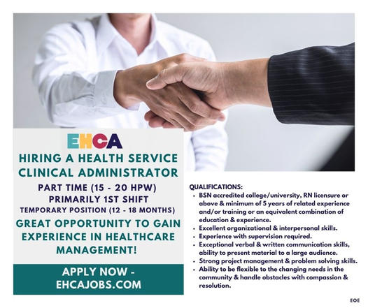 ehcainc's tweet image. If you&apos;re looking for a great opportunity in Healthcare Management, check out this opening with EHCA! #ehcadifference