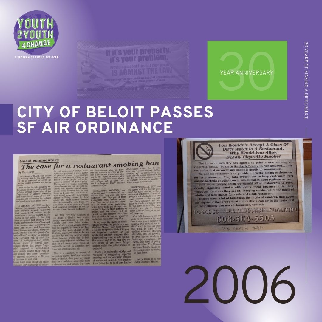 y2y4c's tweet photo. City of Beloit passes SF air ordinance.

Be sure to like our page and comment down below about how Y2Y has impacted you over the last 30 years for your chance to win one of two $50 gift cards just in time for Christmas. https://t.co/dA1errDhn9