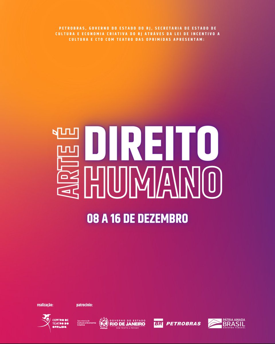 cto_rio's tweet photo. Arte é direito humano é sobre mostrar que o teatro é uma ferramenta de luta.

Patrocínio: @petrobras 

#centrodeteatrodooprimido #patrociniopetrobras #projetoteatrodasoprimidas #arteédireitohumano #direitoshumanos #arte #cultura #teatro #rj https://t.co/kPgmOiOP7H