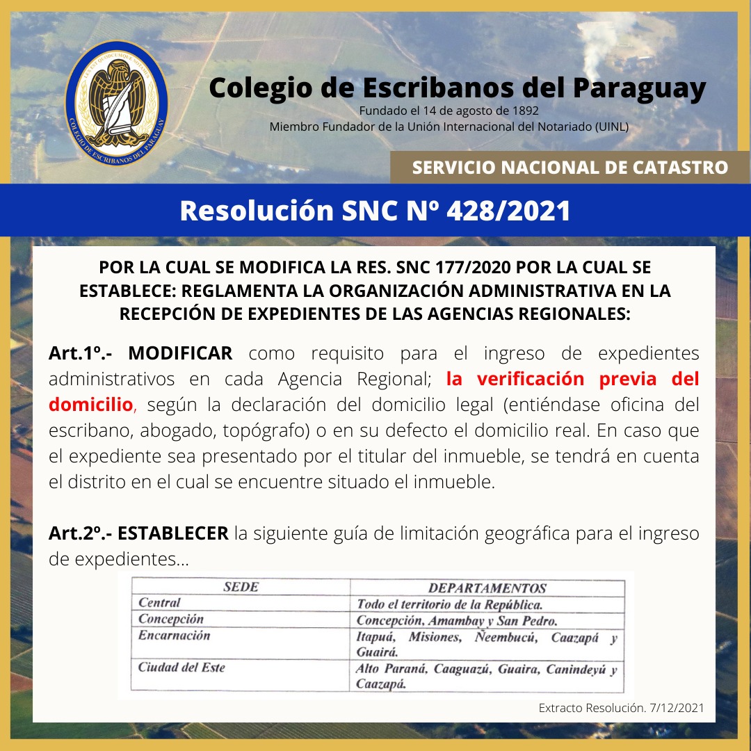 Extracto de la Resolución Nro. 428/2021 del Servicio Nacional de Catastro.