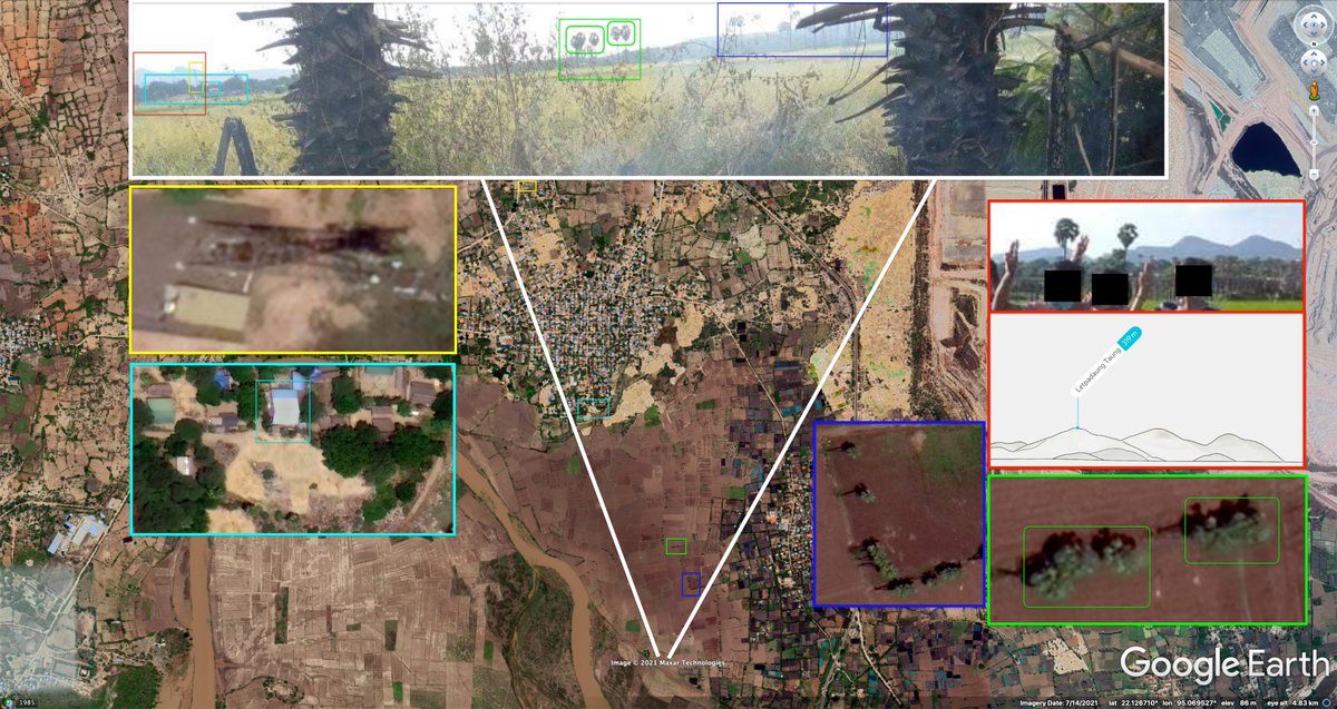MyanmarWitness's tweet photo. 🔥Burning Bodies
🌏 Don Taw, Myanmar

We’ve verified the horrific footage of burning bodies published earlier today.

We geolocated the incident to farmland near Don Taw Village, with approximate coordinates:

✅ 22.142916, 95.062057

More👇

#WhatsHappeningInMyanmar 
#Myanmar https://t.co/r6FeNHjZgy