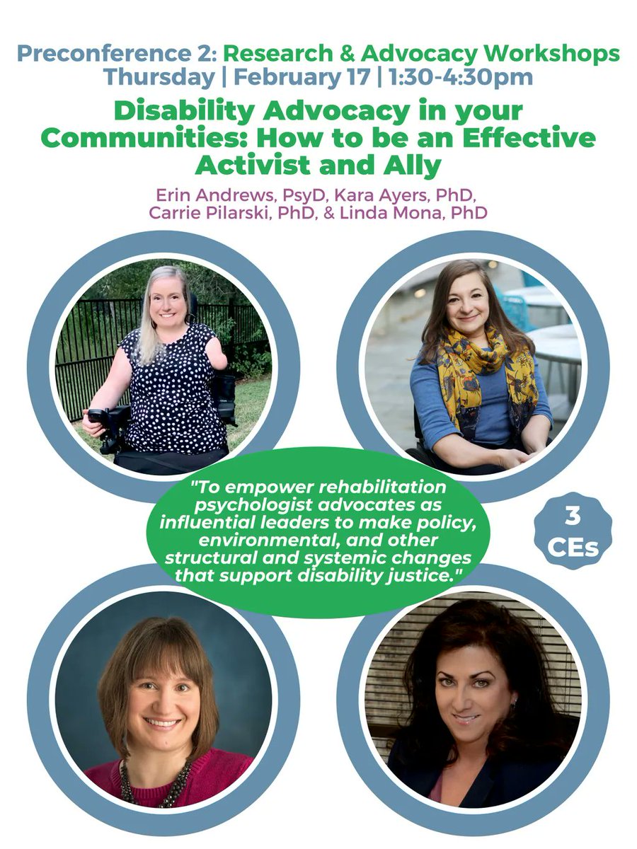 APADiv22's tweet photo. The "Preconference 2" track at #RehabPsych22 will feature workshops on research dissemination and implementation science as well as how to be an effective disability ally. https://t.co/ABrnMvqBTM https://t.co/Gmrd1fOUQf