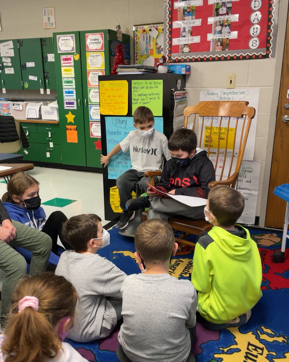 hello4th's tweet photo. Authors chair sharing published writing! One of our favorite times of the day!! @BCSDHill https://t.co/Yf73Gl12Ud