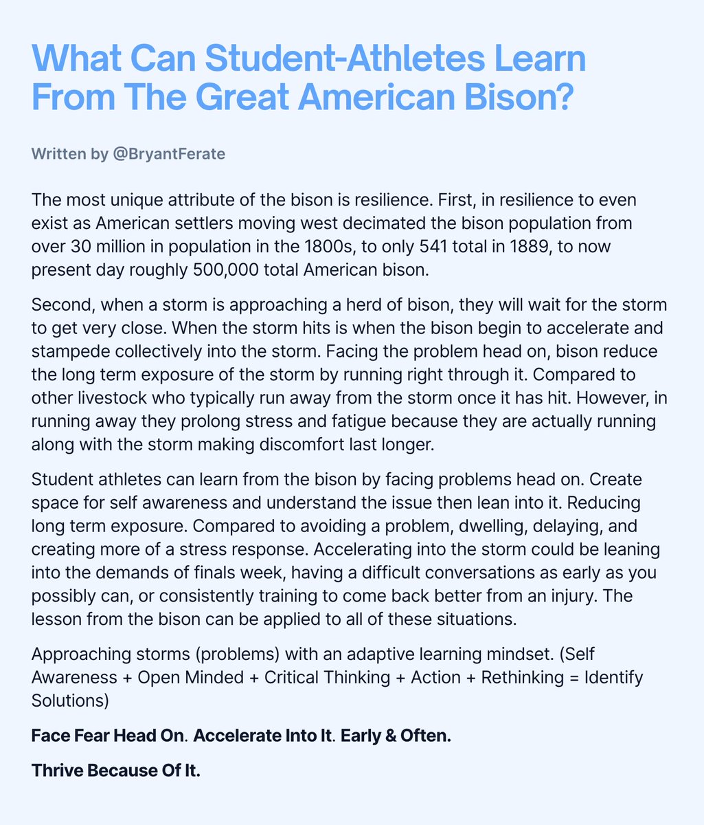 What Can Student-Athletes Learn From The Great American Bison? 

Embrace Running Into The Storm.