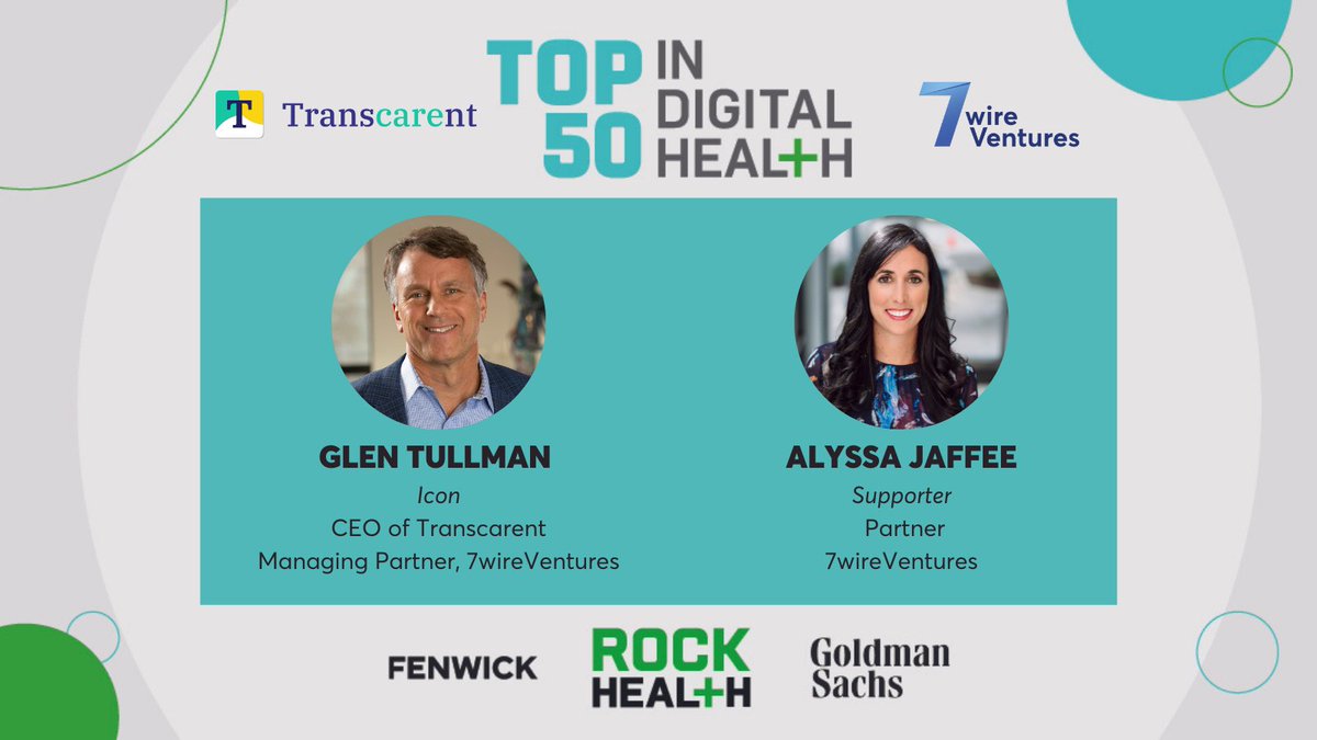 Congratulations to @GlenTullman & @AlyssaJoyJaffee on being named to @Rock_Health’s #Top50inDigitalHealth for their work advancing innovation across the #digitalhealth industry: bit.ly/300T7HK #10YearsofTop50.