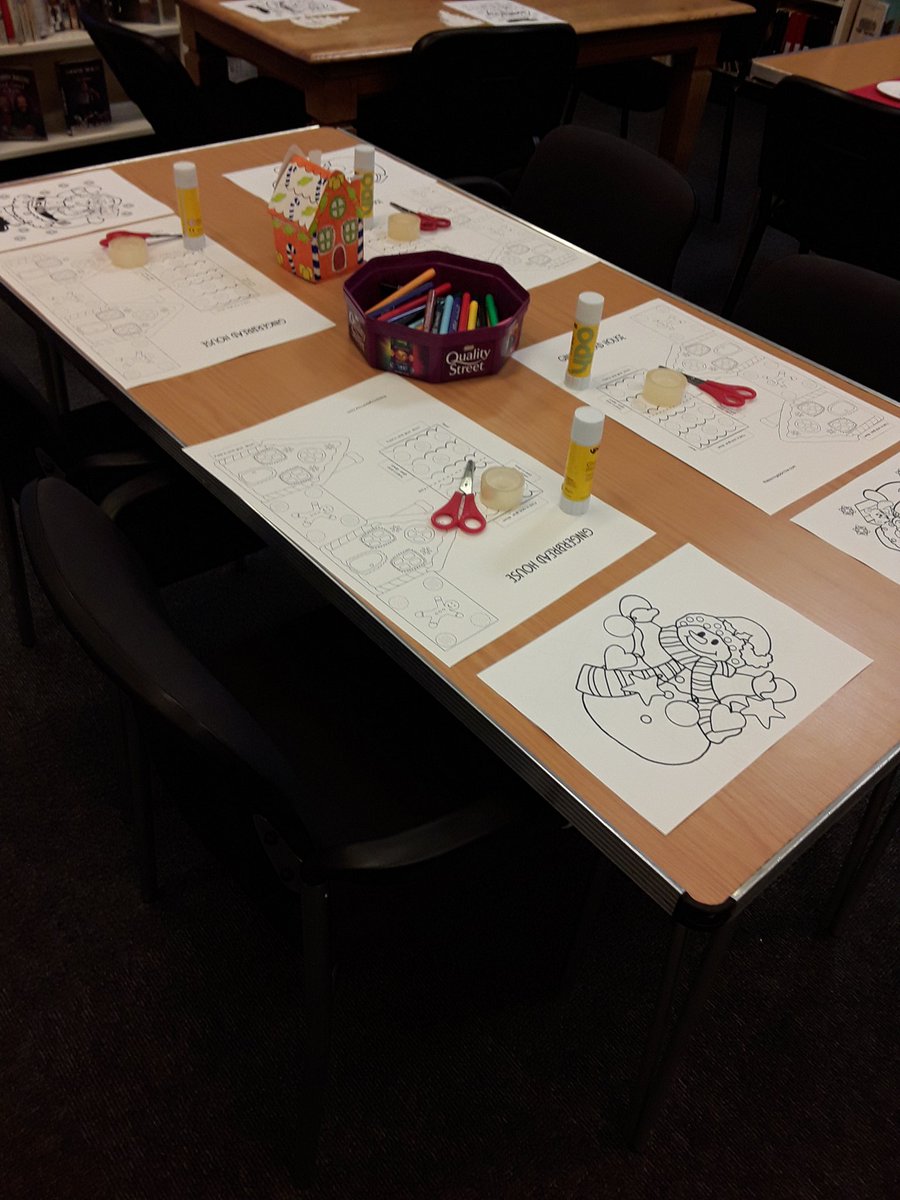WFlibraries's tweet photo. All set up for #SantaComesToStanley crafts tomorrow. #StanleyLibrary will be open 4.30 till 6.30pm There will be #FreeRides #SeeSanta #FreeCrafts #WFlibraries https://t.co/1XIq2Ma31x