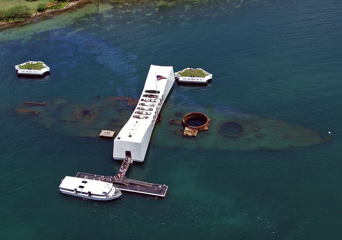 TracesofTexas's tweet photo. 80 years ago, on December 7, 1941, the Japanese attacked Pearl Harbor. Among the ships lost was the U.S.S. Arizona, which has been made into a memorial. 76 Texans lost their lives on the Arizona, including the only father/son pair to die that day, William &amp; Thomas  Free of Bryan. https://t.co/GCQfncg4QS