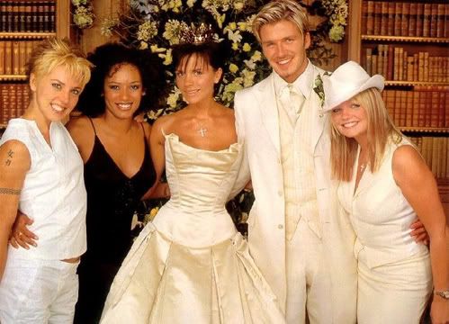 spice_invaders's tweet photo. The first two Spice Girl weddings did not disappoint, aesthetically. While Mel B and Victoria have very different styles - cowboy hats ended up in both sets of wedding portraiture...were white cowboy hats really hot in ‘99?! https://t.co/v6JGXPyhq4