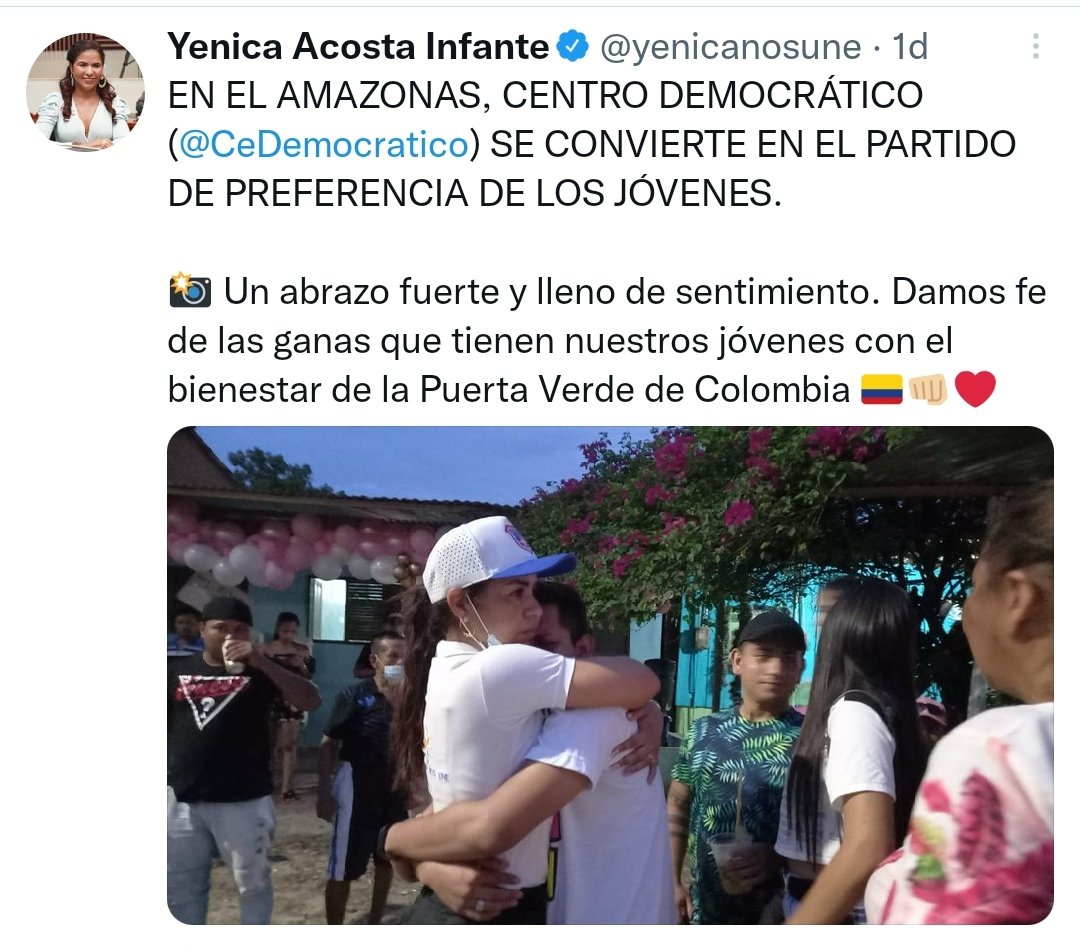 Los jóvenes del Amazonas Denunciamos ante <a href="/CorteSupremaJ/">Corte Suprema de Justicia</a> a la Representante del Amazonas, YENICA ACOSTA, Quién pagó a los jóvenes el 5 Diciembre para que votarán por el Centro Democrático. <a href="/FiscaliaCol/">Fiscalía Colombia</a> <a href="/PGN_COL/">Procuraduría General de la Nación</a> <a href="/CGR_Colombia/">Contraloría General de la República de Colombia</a> <a href="/petrogustavo/">Gustavo Petro</a> <a href="/GustavoBolivar/">Gustavo Bolívar</a> @MirandaBogota