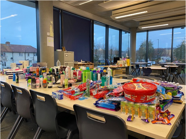 Wiseman6F's tweet photo. I would like to congratulate 6th Form students for an overwhelming response to this year's 6th form charity, Acton Homeless Concern. The photos below are what they have donated since last Friday. The pictures really do not do it justice. Boxes will be delivered tomorrow morning https://t.co/qEmYNugJBZ