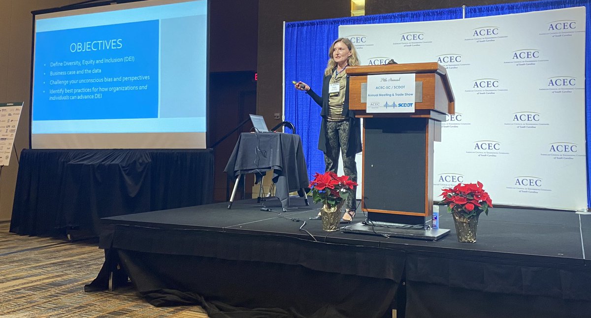 theACECSC's tweet photo. Happy to have @FreeseNichols ‘s @triciahatley (@NSPE Past President) present on #DEI at the 24th Annual #ACECSC/ @SCDOTPress Annual Meeting. https://t.co/I4FlHKwJdi