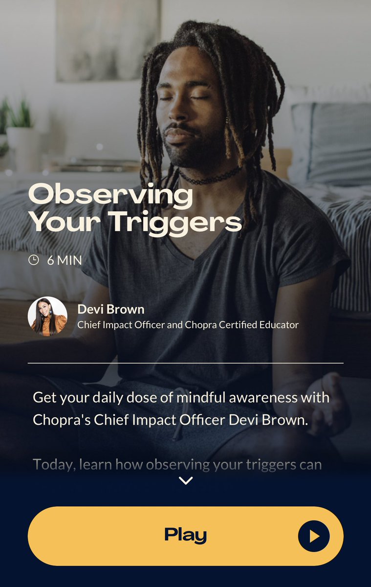 KarmaBlissed's tweet photo. Meditate for 6 minutes with @DeviBrown on the @ChopraGlobal app this morning 🧘🏽‍♀️🧘🏾 

Download the app here: https://t.co/DFAXoU12fl https://t.co/Di3kdcCZxO