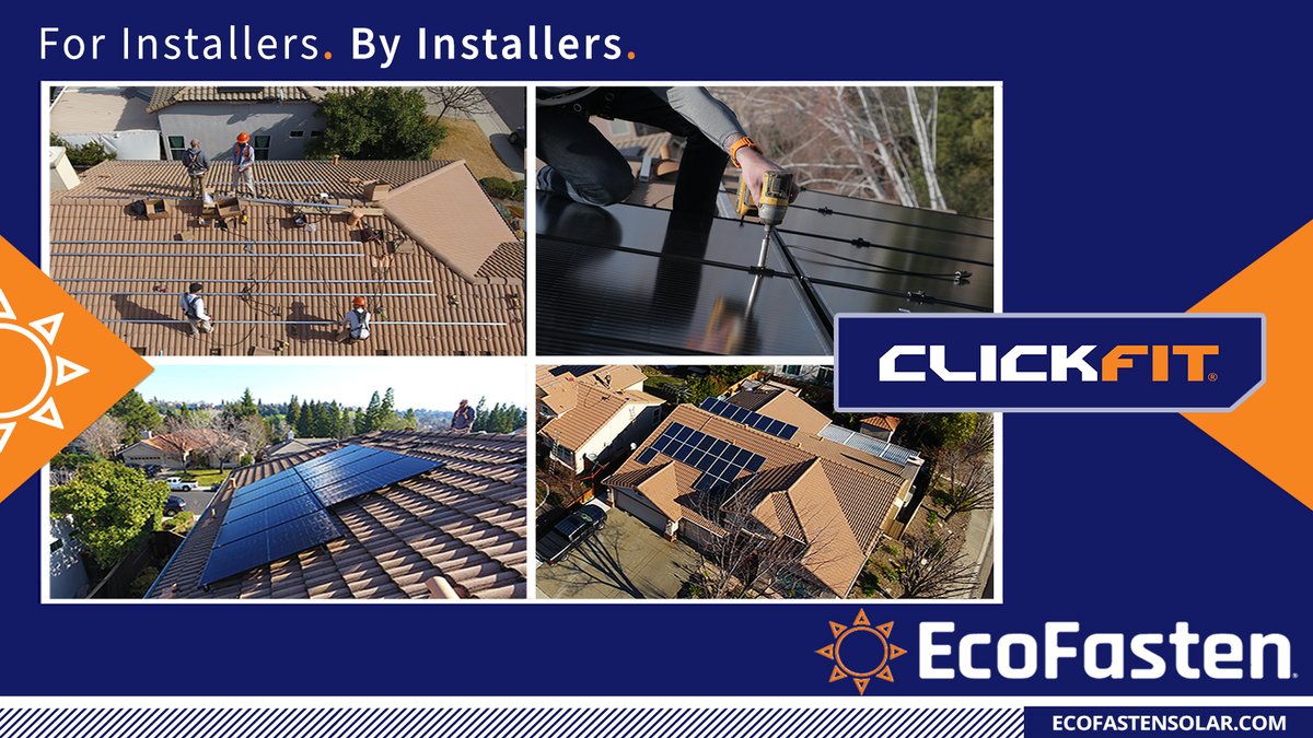 EcoFasten's tweet image. 🤩 Great looking ClickFit installation on a tile roof in Rocklin, CA!

Installers love the ease &amp;amp; speed of #ClickFit, one of the fastest installing rail-based systems in the industry 🔎 bit.ly/3GmcLxl 🔍
 
#RooftopSolar #SolarPV #SolarOnTile #SolarInstallers