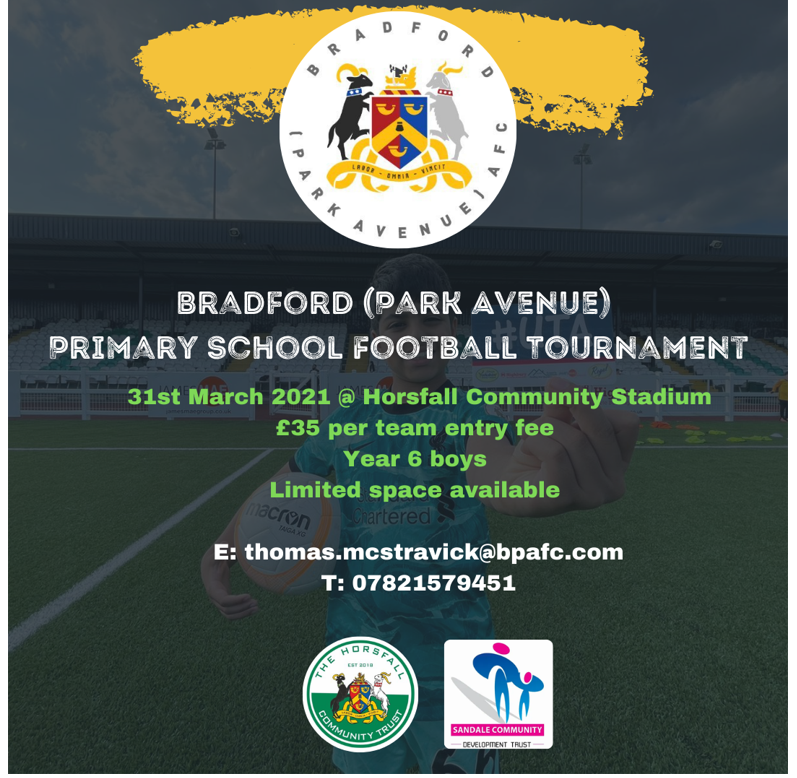 *******March 31st 2022- Year 6 Boys Football Competition******* 
<a href="/BeckfootTrust/">Beckfoot Trust</a> <a href="/exceedacademies/">Exceed Academies Trust</a> <a href="/DeltaTrust_Org/">𝗗𝗲𝗹𝘁𝗮 𝗔𝗰𝗮𝗱𝗲𝗺𝗶𝗲𝘀 𝗧𝗿𝘂𝘀𝘁</a> <a href="/WeAreBDAT/">BDAT</a> <a href="/CoopAcademies/">Co-op Academies</a> @AcademyCAT1 <a href="/OakbankSGO/">Bronte School Games</a> <a href="/HansonSGO/">Hanson Academy SGO</a> <a href="/SGOSouthBrad/">SouthBradfordSGO</a> <a href="/bradfordparkave/">Bradford PA AFC</a>