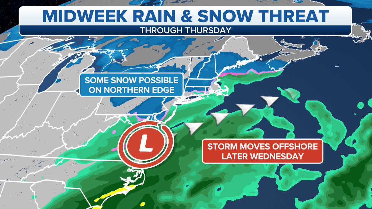 A coastal storm moving North will bring some measurable snow to areas North...