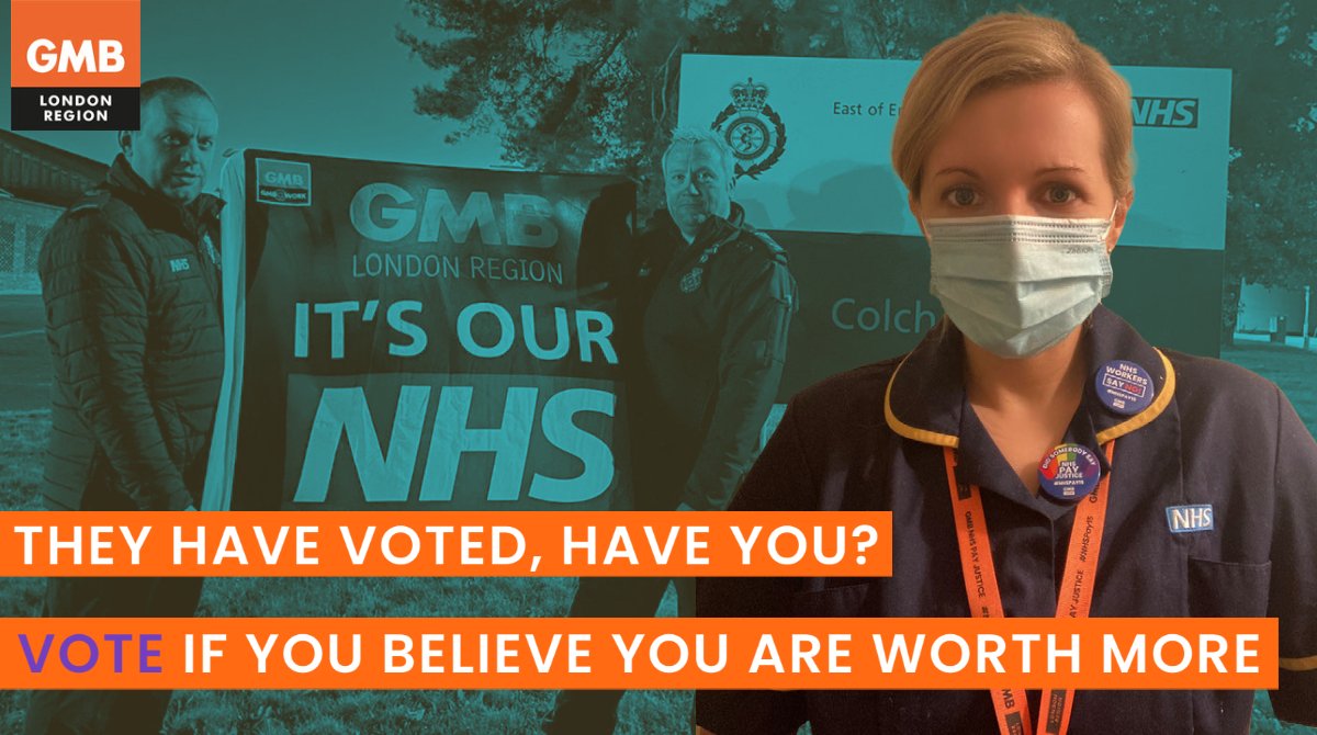 After a decade of pay restraint, GMB is calling for a 15% pay increase for our members in NHS. 

If you are not convinced visit gmb.org.uk/nhs-worker-how…

Vote for no less than you deserve - 15%

Ballot papers have been posted - vote and return 👏