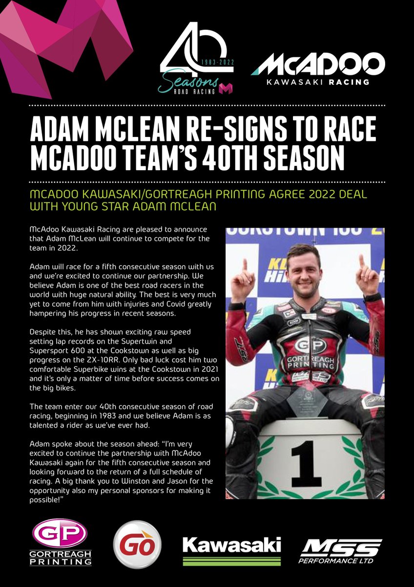 Back for a 40th Season! <a href="/MSSPerformance/">MSS Performance</a> <a href="/gortreagh/">Gortreagh Printing</a> <a href="/GoForecourt/">GO</a> <a href="/KTechSuspension/">K-Tech Suspension Ltd</a> <a href="/rstmoto/">RST</a> <a href="/arai_ni/">ARAI IRELAND</a> <a href="/EvotechRaceTeam/">Evotech Performance</a> <a href="/SamcoSport/">SamcoSport</a> <a href="/Racebikebitz_UK/">Racebikebitz</a> <a href="/helperformance/">helperformance.com ™</a> <a href="/GBRacingEU/">GBRacing World Class Motorcycle Protection</a> <a href="/UKTeamGreen/">Kawasaki Team Green</a> <a href="/dymagwheels/">Dymag Wheels</a> <a href="/METZELERMOTO/">METZELER</a> <a href="/pfmbrakes/">PFM Brake Systems</a>