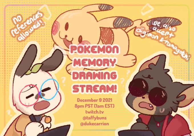 i know how to draw maybe two pokemon...duke is better than me... 

come send requests and hang out on thursday night!

ft @dukecarrion 
> https://t.co/FfX5bTXh2l
> https://t.co/mZf9ajUTBD 