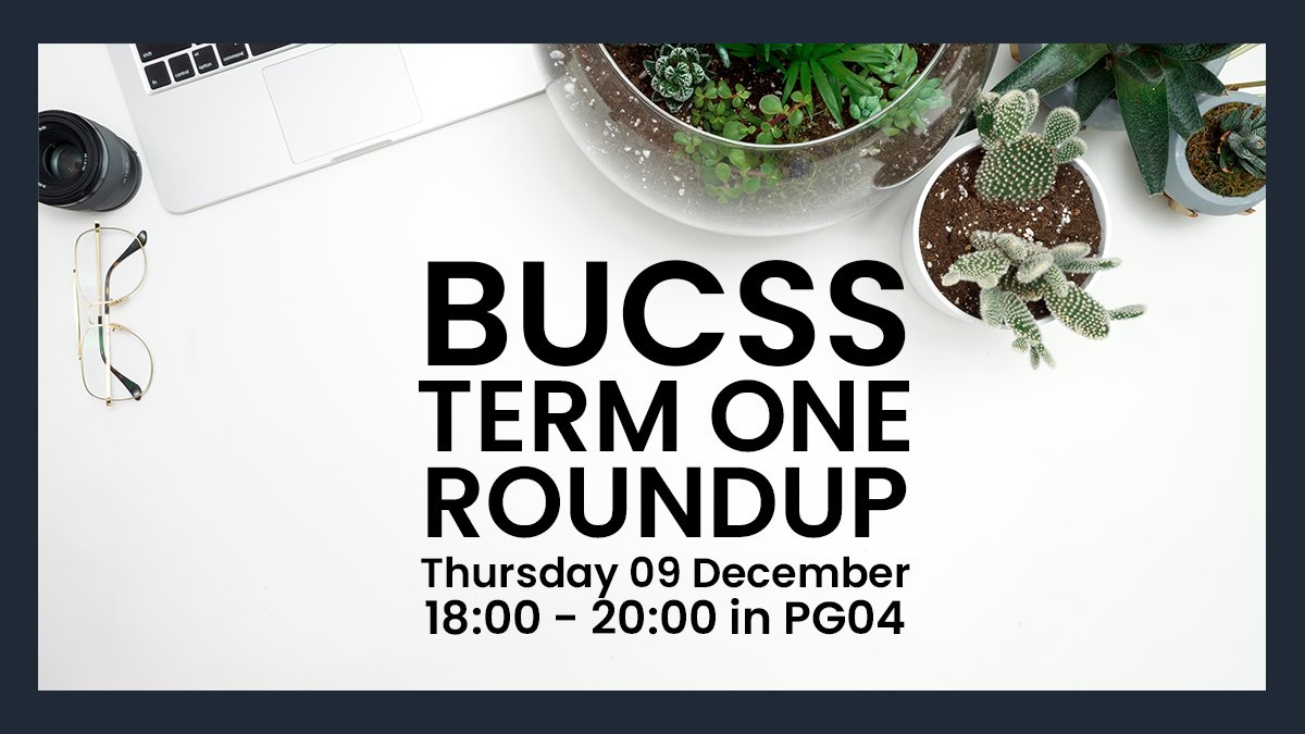 Come join us this week for a term one roundup! 

This Thursday 6pm-8pm in PG04!

Please remember to bring a face covering, unless exempt! 

bucss.net/discord