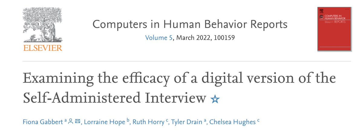 lorraine_hope's tweet photo. Our new paper testing a digital version of the Self-administered Interview: https://t.co/lBGYYz5dQR  No differences between computer, mobile, or paper-based formats for quantity/quality of info reported or in delayed reports @fiona_gabbert @RuthHorry @Chelsea0Hughes &amp; Tyler Drain https://t.co/pvIkqkoYrK