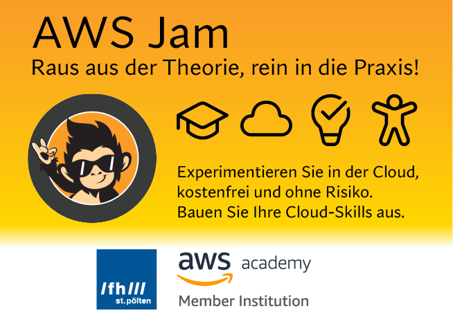 Online AWS – JAM. Raus aus der Theorie und rein in die Praxis: Experimentieren Sie in der #Cloud 💻💻💻, versuchen Sie in ca. 2 Stunden so viele Challenges wie möglich zu lösen und bauen Sie ihre Cloud-Skills aus.
10.12.2021, 16:00 bis 20:00
fhstp.ac.at/de/newsroom/ev…