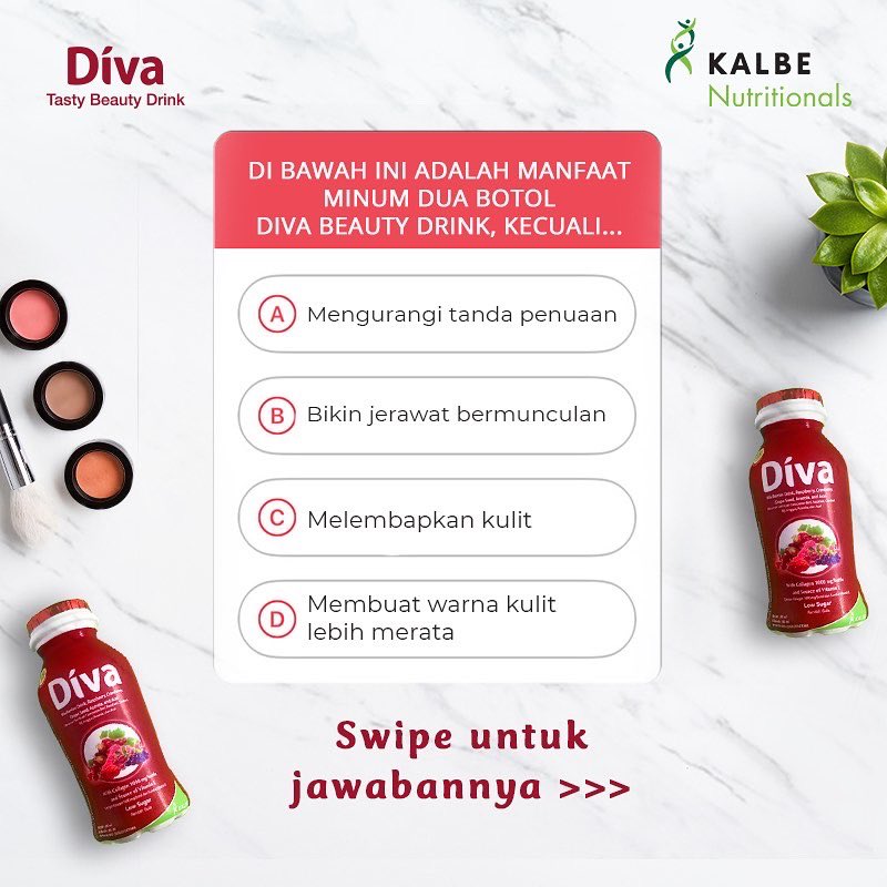 DIVABeautyID's tweet photo. Selamat buat Ladies yang bisa jawab pertanyaan ini dengan benar! Berarti tandanya, kamu udah sering nyimak konten yang dibahas sama Diva nih. Nah, tapi jangan cuma merhatiin aja, dong. Kamu juga perlu realisasiin dengan minum Diva Beauty Drink. #GlowLikeDiva https://t.co/RyuKM6bduQ