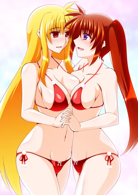 クリスマスプレゼント #百合 #なのフェイ #高町なのは #フェイト・T・ハラオウン #百合夫婦 #リリカルなのは #ビキニ #巨乳 https://t.co/vGMDEC3wO9 