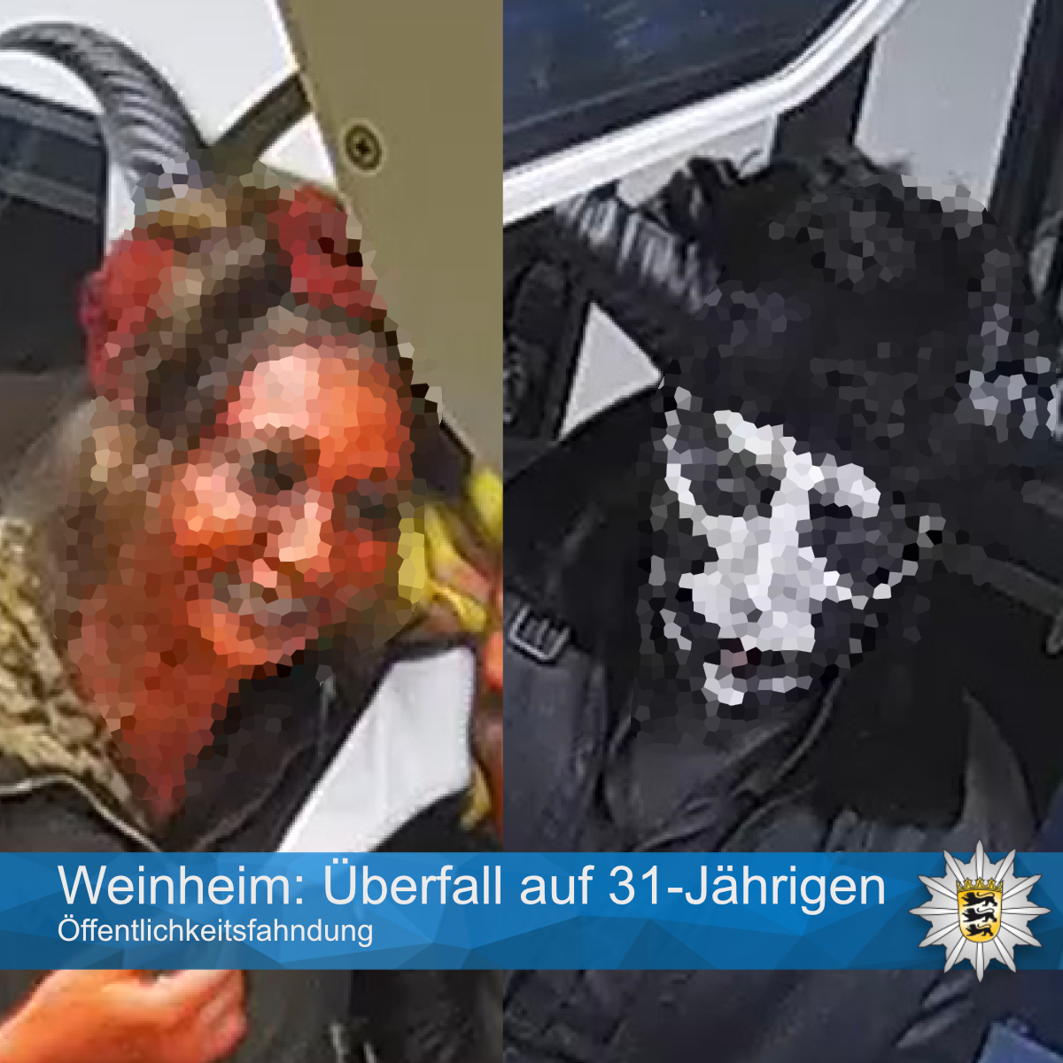PolizeiMannheim's tweet photo. ⚠️#Weinheim: Überfall auf 31-Jährigen in der Halloween-Nacht am Bahnhof - #Öffentlichkeitsfahndung nach den Tätern mit Bildern der Überwachungskamera! ⚠️

Unverpixeltes Bild hier abrufbar:
https://t.co/xH8iOg9oyw! https://t.co/rf4eZlbNUo