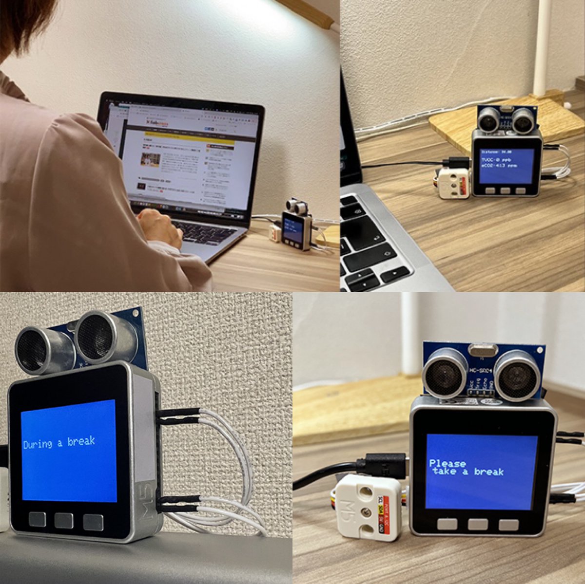 M5Stack's tweet image. Kumiko created overwork and loss of concentration alert #ArduinoWebEditor based system. An ultrasonic distance sensor to check if you have been sitting for a long time, a message prompting you to take a break is displayed on the display via #M5core
🔊//bit.ly/330jIFX