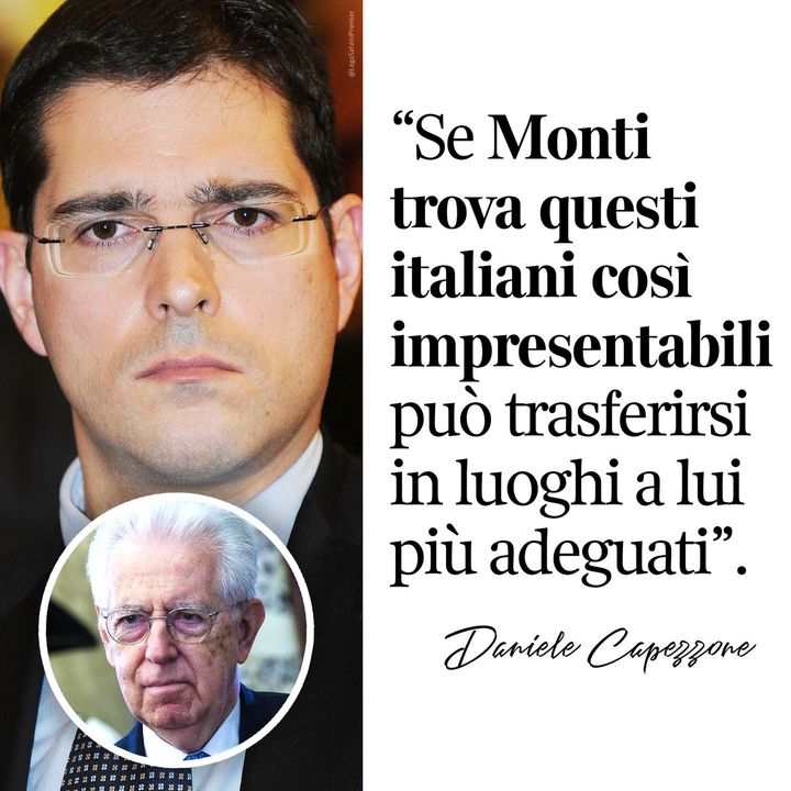 LegaSalvini's tweet image. DANIELE #CAPEZZONE DA APPLAUSI 👏 

“Se Monti trova questi italiani così impresentabili può trasferirsi in luoghi a lui più adeguati”.