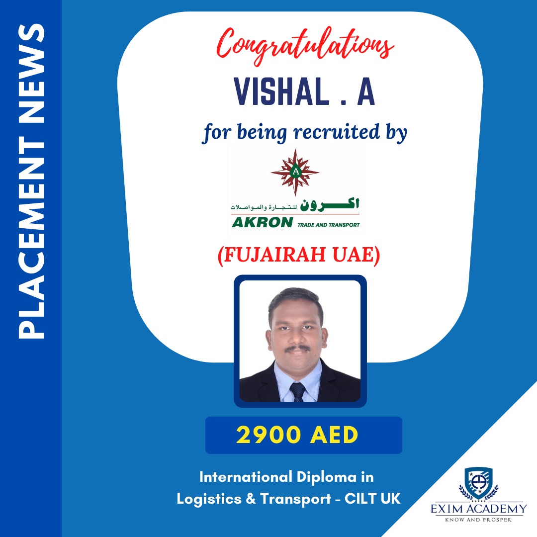 exim_academy's tweet photo. Exim Academy Placement News . . . !!!
Congratulations Mr. Vishal A
Heartful Congrats for recruited by Akron Trade and Transport
#eximacademy #eximacademychennai #logisticsandtransporttraininginchennai #scmtraininginchennai #freightforwardingtraining https://t.co/d0TULoFQ8c