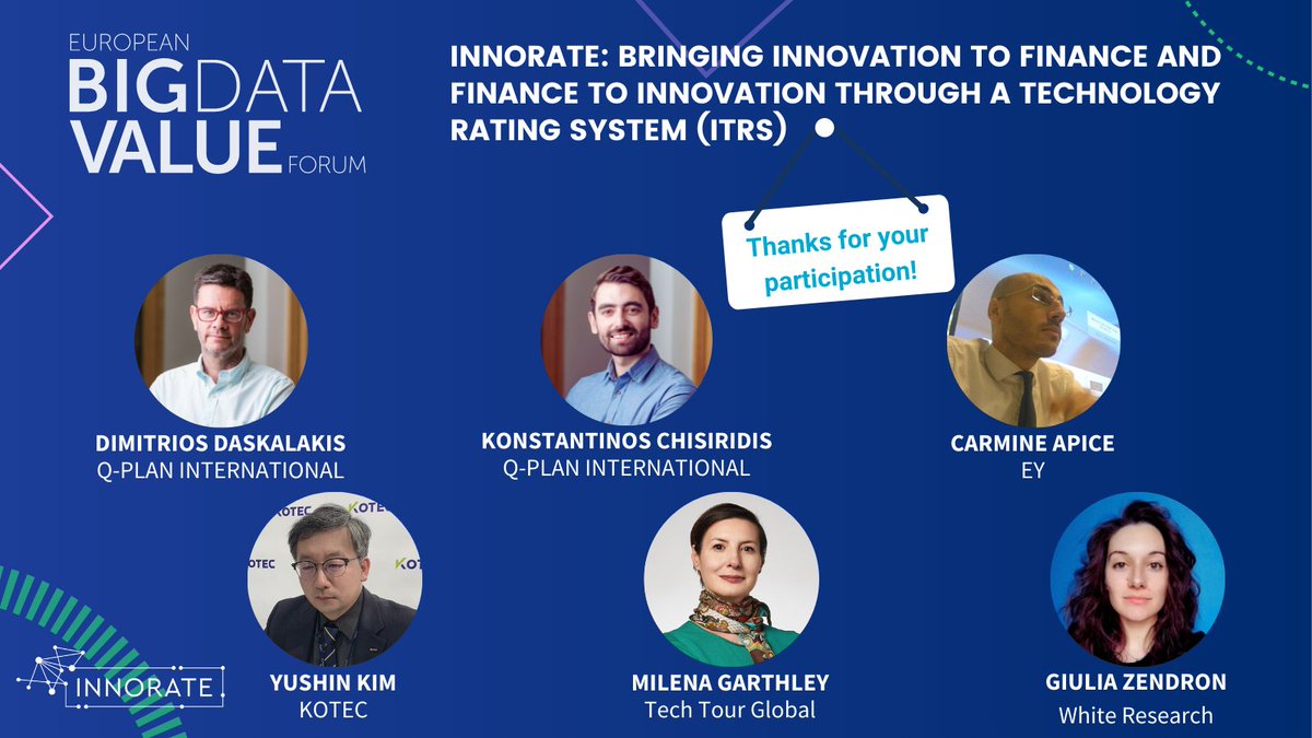 ☑️ Wrapping up another successful event!

Last Friday, 3 December, InnoRate held its final dissemination event in the context of #EBDVF21. Learn more about what was presented during the session ➡️ cutt.ly/UYx9oy9

Thanks @BDVA_PPP for having us, and to those who attended!