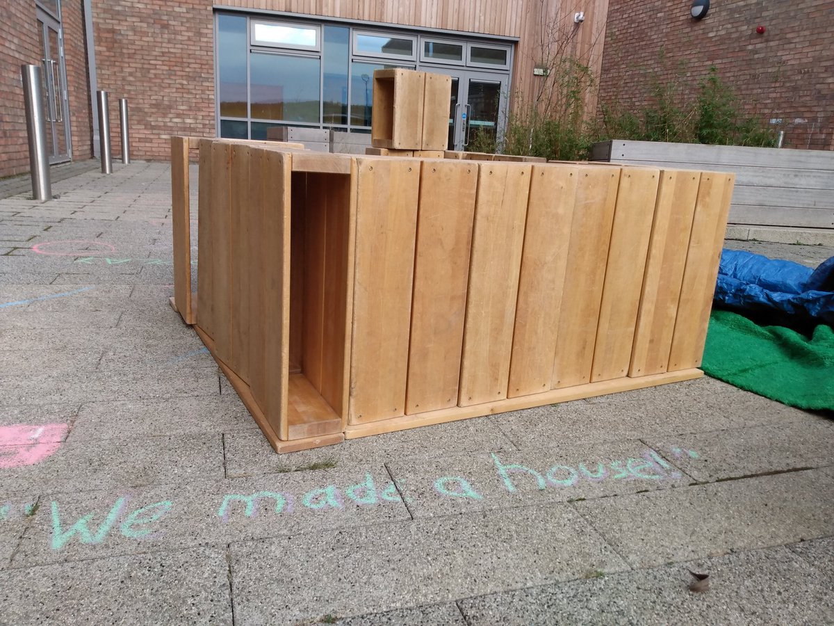 Digital play flowed into loose parts play as the tent became a Minecraft house then the play changed to a camping trip. While playing we see children exploring experiences, negotiating and empathising as they create imaginary worlds together #ChoosePlay #PlayMatters