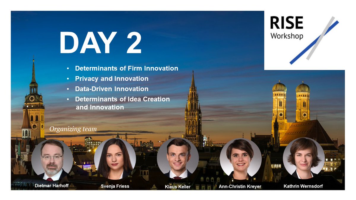 AnnKreyer's tweet photo. Welcome back to Day 2 of #RISE4workshop at @mpi_inno_comp! We are pumped for today’s sessions on the determinants of #FirmInnovation, #Privacy, #DataDriven Innovation &amp; #IdeaCreation. Let’s start! https://t.co/zI7A4wiOgU