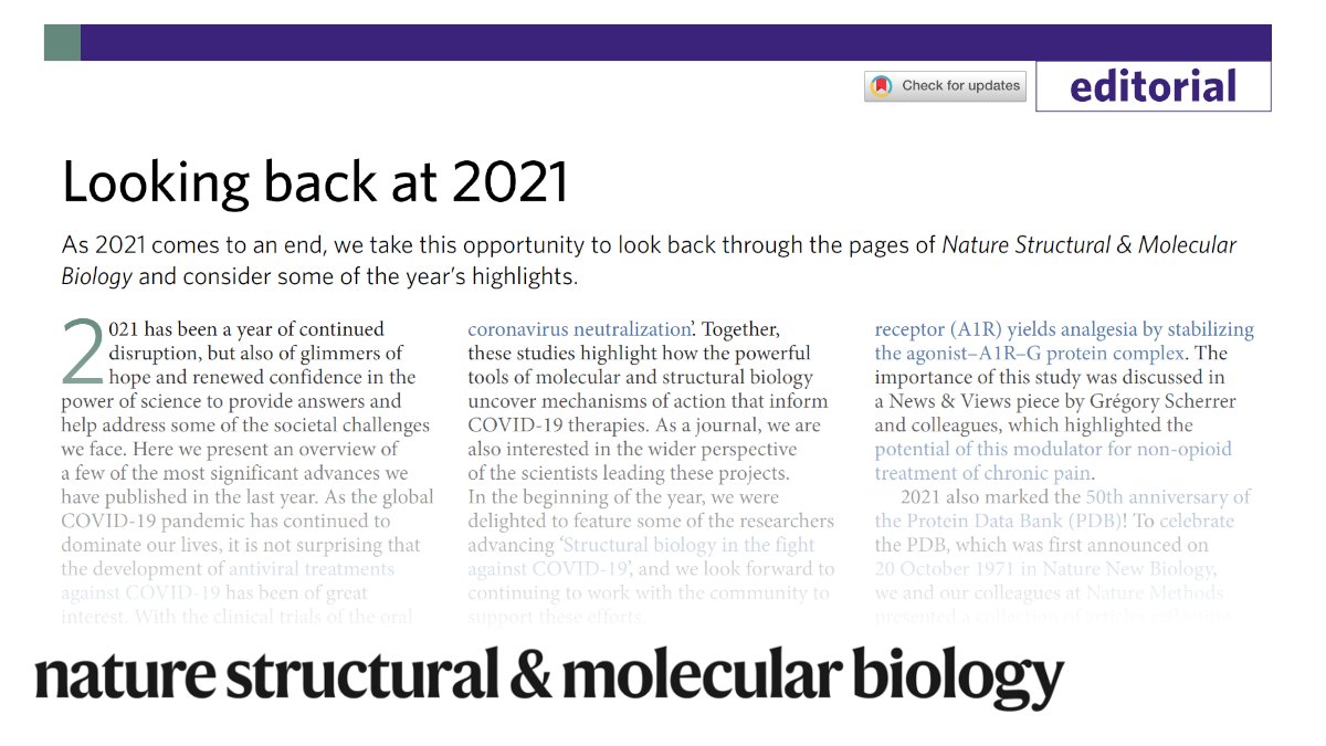 NatureStructMolBiol (@naturesmb) on Twitter photo Looking back at an exciting year: In this month’s editorial, we highlight some of our favorite research of 2021, including Covid-19 treatments, Nobel prizes, AlphaFold and more. Check it out here: nature.com/articles/s4159… Looking back at an exciting year: In this month’s editorial, we highlight some of our favorite research of 2021, including Covid-19 treatments, Nobel prizes, AlphaFold and more. Check it out here: nature.com/articles/s4159…