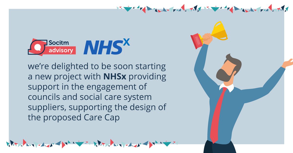 socitmadvisory's tweet photo. We're delighted to announce a new project kick-starting soon - we'll be providing support to @NHSX to engage with #councils and #socialcaresystem suppliers to design a Minimum Viable Product to enable the proposed #CareCap under #AdultSocialCareReform! https://t.co/9V4lvgAy5B
