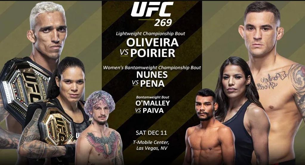 PicksAtPLX's tweet photo. UFC 269 OLIVEIRA VS POIRIER - This Saturday, Dec 11
"DO BRONX" CHARLES OLIVEIRA  vs. "THE DIAMOND" DUSTIN POIRIER- 
Two Title Fights! 
Plus:
"SUGAR" SEAN O'MALLEY
"NO LOVE" CODY GARBRANDT
"THE LIONESS" AMANDA NUNES &amp; more!
🥊 #picksatplx #ufc269 #ufc https://t.co/3osuN0wv9B