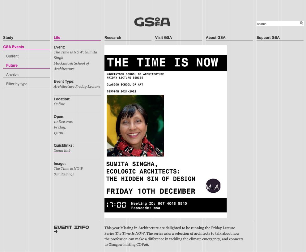 Was it COP26 or a COPout? What do we not see when we design? Friday 10th December at Mackintosh School of Architecture Glasgow School of Art on Friday 10th December. The time is now! <a href="/MissinginArchi1/">MissinginArchitecture</a>