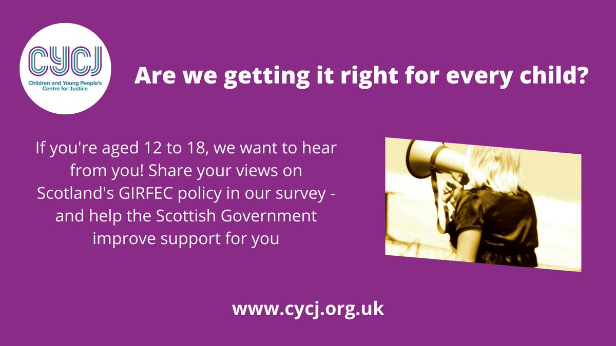 CYCJScotland's tweet image. Are you (or someone you know) aged 12 to 18? We want to hear your views on Scotland's Getting it Right for Every Child (GIRFEC) @girfec policy, on behalf of @scotgov. Please take a moment to do our short survey – and ask/support others to: bit.ly/3DvPVBJ