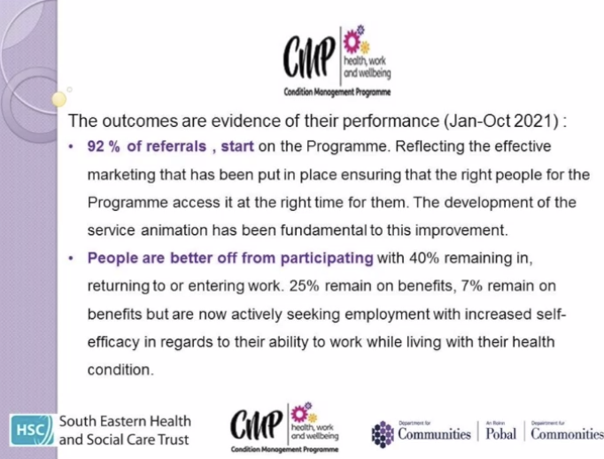 UKVRA's tweet photo. Great to hear from the #ConditionManagement programme in #NI about the great results their support is leading to. Members can find out more about how they adapted to delivering support during the pandemic in their recent webinar on our website
#vocationalrehabilitation #VRAwards https://t.co/iwKf9zM4q1
