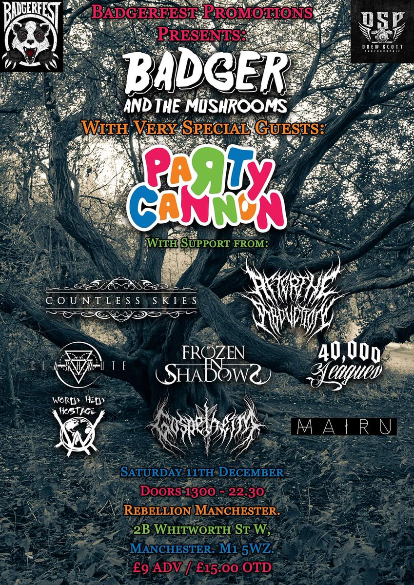 40,000 Leagues (@40000leagues) on Twitter photo Make sure you get down to Rebellion Bar this Saturday! In less than a week we'll be playing as part of this incredible line up:
Badger and the Mushrooms / <a href="/PartyCannonSlam/">PARTY CANNON - OFFICIAL</a> / <a href="/Countless_Skies/">Countless Skies</a> / <a href="/aftertheabduc/">after the abduction </a> / <a href="/clashmute/">Clashmute</a> / Frozen In Shadows / WHH / <a href="/gospelheim/">Gospelheim Band</a> / <a href="/MairuMetal/">MAIRU</a> Make sure you get down to Rebellion Bar this Saturday! In less than a week we'll be playing as part of this incredible line up:
Badger and the Mushrooms / <a href="/PartyCannonSlam/">PARTY CANNON - OFFICIAL</a> / <a href="/Countless_Skies/">Countless Skies</a> / <a href="/aftertheabduc/">after the abduction </a> / <a href="/clashmute/">Clashmute</a> / Frozen In Shadows / WHH / <a href="/gospelheim/">Gospelheim Band</a> / <a href="/MairuMetal/">MAIRU</a>