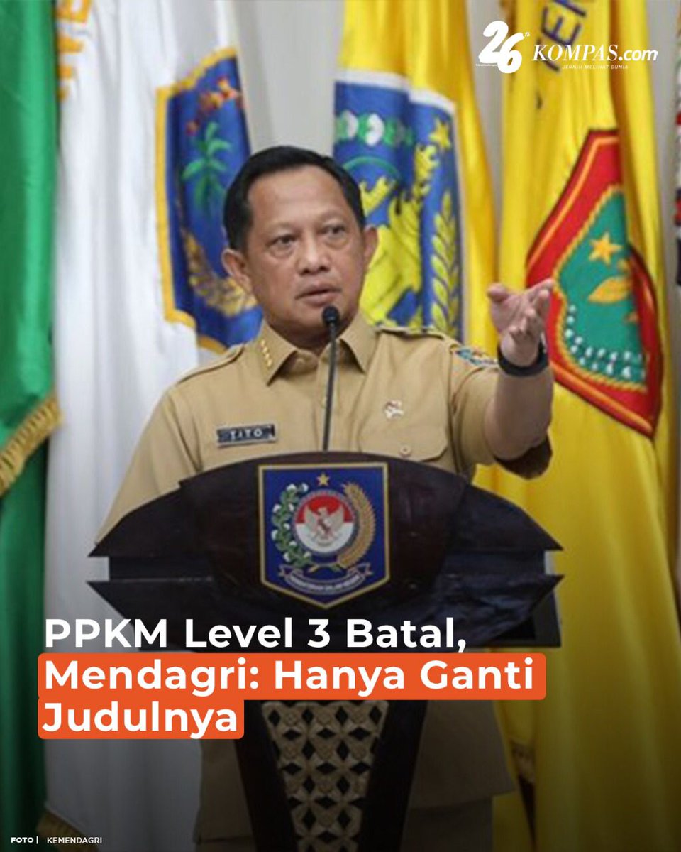 Mendagri Tito Karnavian mengatakan, PPKM Level 3 se-Indonesia pada masa libur Natal dan tahun baru yang dibatalkan pemerintah diganti dengan Pembatasan Kegiatan Masyarakat di Masa Nataru - #Nataru #PPKM #Kompascom #JernihkanHarapan 

bit.ly/3pwAMet
