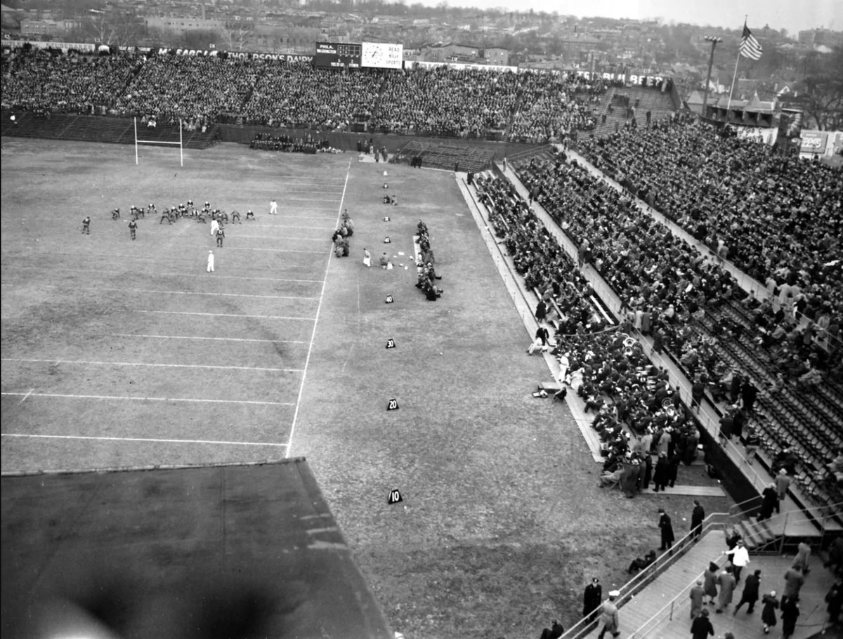 #OTD in 1941 at Griffith Stadium in Washington D.C., during a game between Philadelphia Eagles and Washington Redskins, top military personal start getting paged through stadium loudspeakers to report to duty, only later did many at the game hear about the bombing of Pearl Harbor